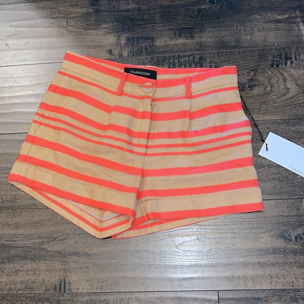 NWT Thakoon Sample - Pink/Jute Open Weave Stripe Cuffed Short